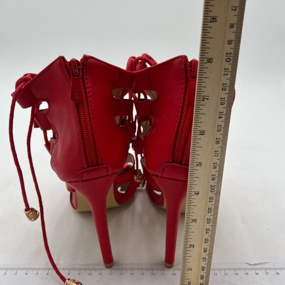 Red Classic Gladiator Lace Up Sandals High Heels Peep Toe Zipper Cage Shoes - Picture 4 of 6